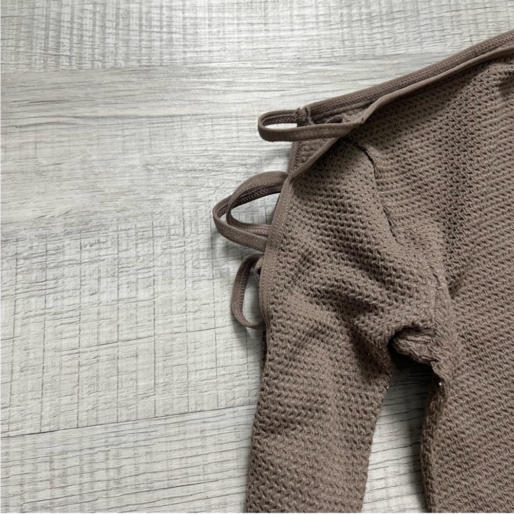 FREE PEOPLE Intimately Cold Shoulder Long Sleeve Top Stretch Nutmeg Tan - Picture 9 of 15
